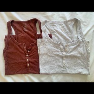 Aerie Real Soft Ribbed Button Tank, set of 2, size Small
